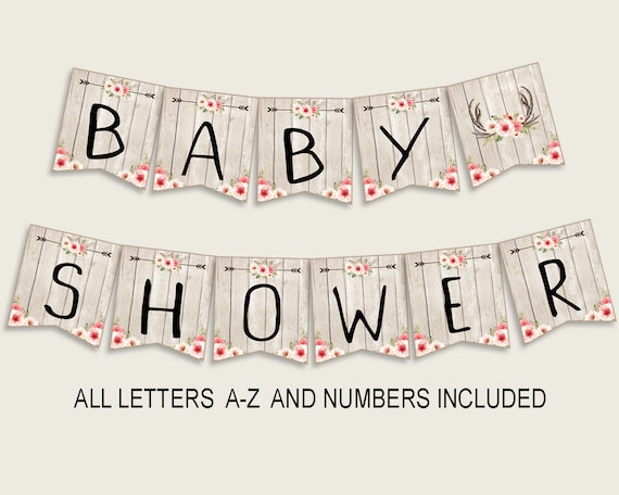 Boho Antlers Baby Shower Banner All Letters, Birthday Party Banner Printable A-Z, Beige Pink Banner Decoration Letters Girl, 9PUAC Il_570xn