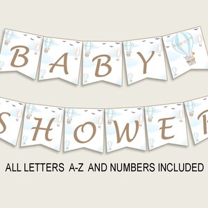 Hot Air Balloon Baby Shower Banner All Letters, Birthday Party Banner Printable A-Z, Blue White Banner Decoration Letters Boy, CSXIS