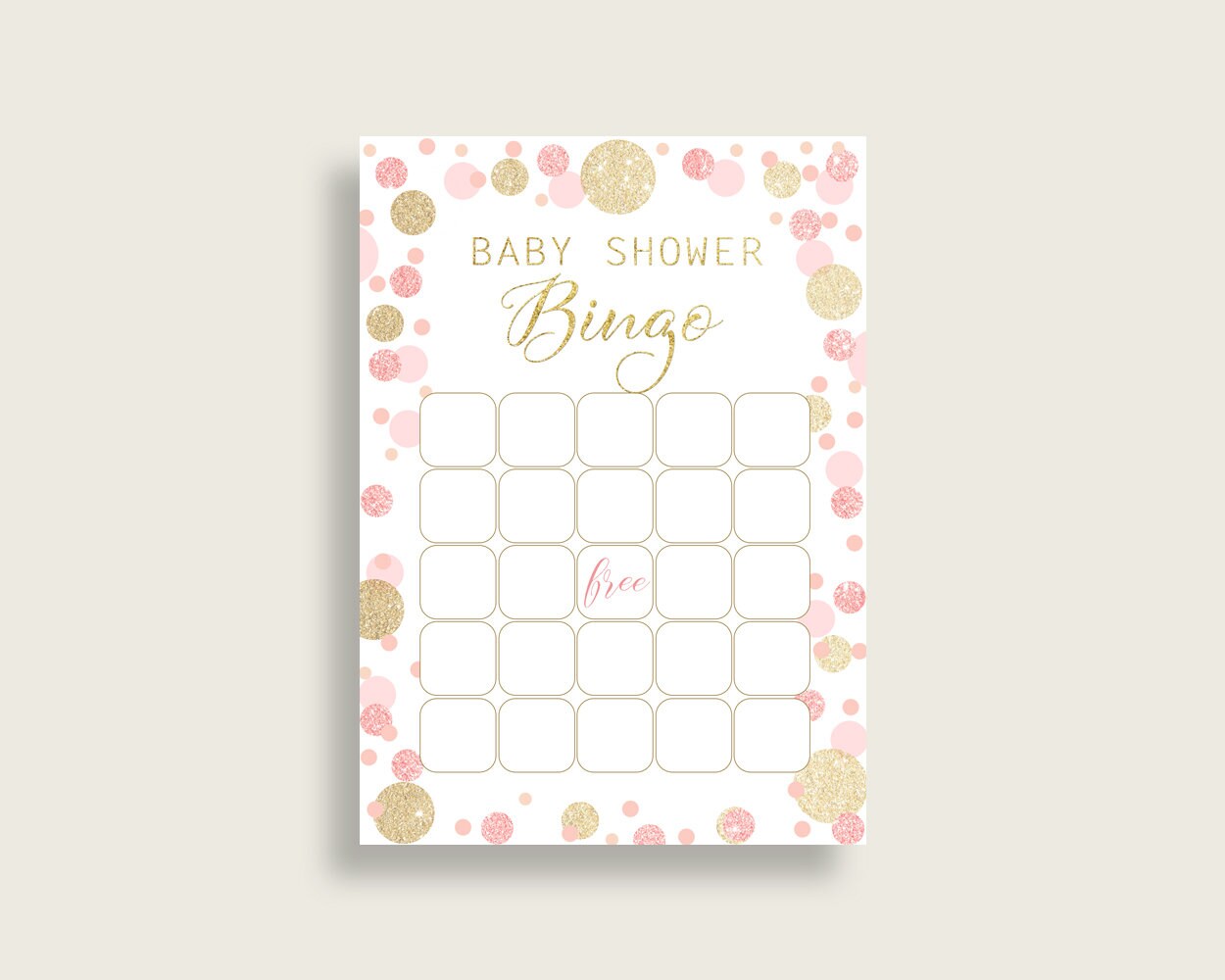 Dots Baby Shower Bingo Cards Printable, Pink Gold Baby Shower Girl, 60 ...