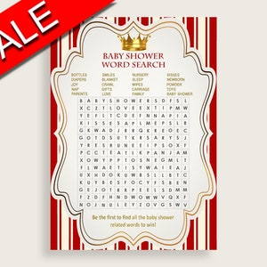 Word Search Baby Shower Word Search Prince Baby Shower Word Search Red Gold Baby Shower Prince Word Search party supplies printable 92EDX image 2