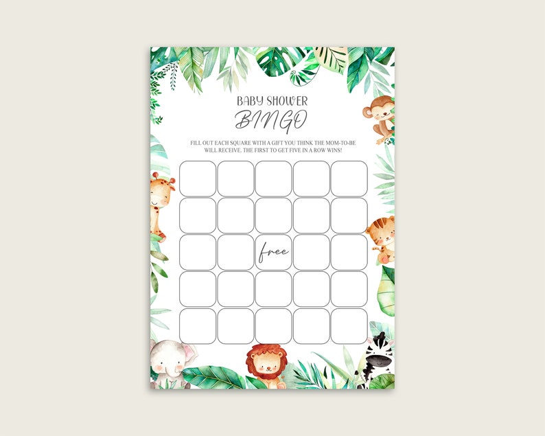 Safari Baby Shower Bingo Printable Bingo Prefilled Cards | Etsy