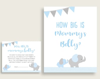 Blue Grey How Big Is Mommy's Belly Game, Elephant Baby Shower Boy, Guess Mommys Belly Size, Mommy Tummy Game, Instant Download, ebl02