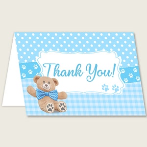 Blauw bruin dank u kaarten afdrukbare, teddybeer baby shower dank u notities, jongen douche dank u gevouwen, Instant Download, Mr Bear tb001