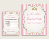 Royal Princess Baby Shower Prediction Cards & Sign Printable, Pink Gold Baby Prediction Game Girl, Instant Download, Tiara Crown Gold rp002 Il_170x135