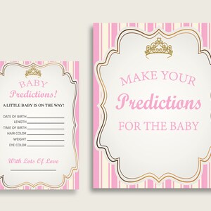 Cartes de prédiction Royal Princess Baby Shower & signe imprimable, fille de jeu de prédiction bébé or rose, téléchargement immédiat, diadème couronne or rp002
