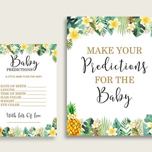 Tropical Baby Shower Prediction Cards & Sign Printable, Green Yellow Baby Prediction Game Gender Neutral, Instant Download, Pineapple 4N0VK