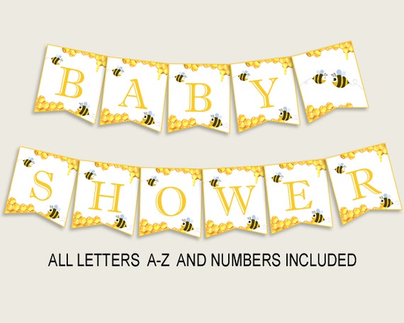 Bee Baby Shower Banner All Letters, Birthday Party Banner Printable A-Z, Yellow White Banner Decoration Letters Gender Neutral, bee01 Il_570xn