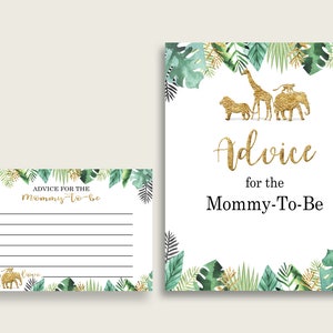 Conseils de la jungle pour maman à être cartes et signe, imprimable bébé douche or vert conseils pour les nouveaux parents, téléchargement immédiat, animaux mignons EJRED
