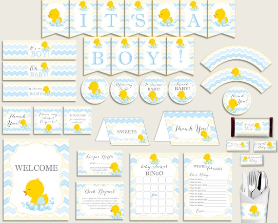 Yellow Blue Baby Shower Decorations Boy Kit Rubber Duck Baby
