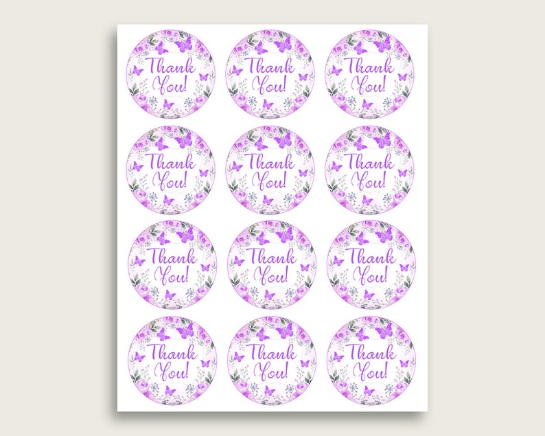 butterfly baby shower round thank you tags 2 inch printable etsy