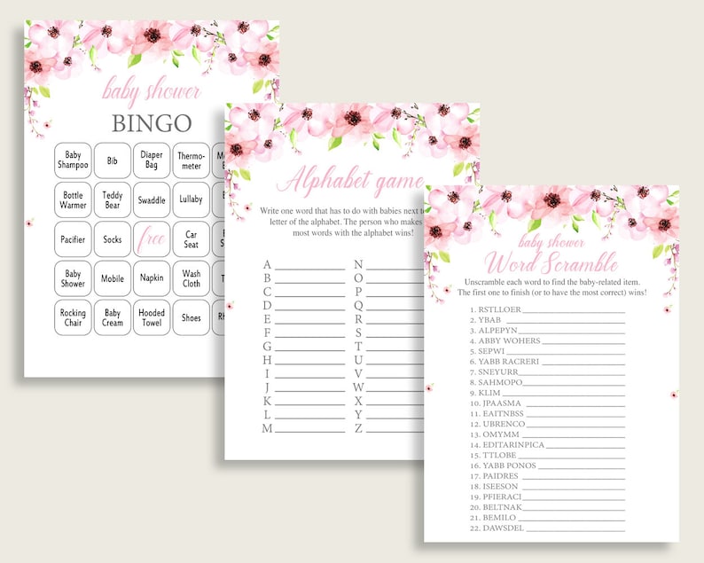 INSTANT DOWNLOAD Green and Pink Baby Girl Shower Games Party Pack Bundle 5 Games for the Price of 4!