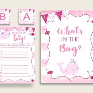 Rosa Wal Baby Shower Was ist in der Tasche Spiel, rosa weiß Mädchen Tasche Spiel printable, Instant Download, Meerestiere Meerestiere Baby wbl02