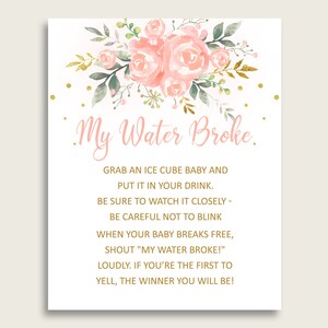 Peach Floral Baby Shower My Water Broke Game Printable, Pink Gold Ice Cube Babies Game, Girl Baby Shower Frozen Babies Game Sign 8x10 1W00B