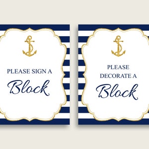Blue Gold Please Sign A Block Sign and Decoarate A Block Sign Printables, Anchor Boy Baby Shower Decor, Instant Download, Sale Anchor, NTDD8
