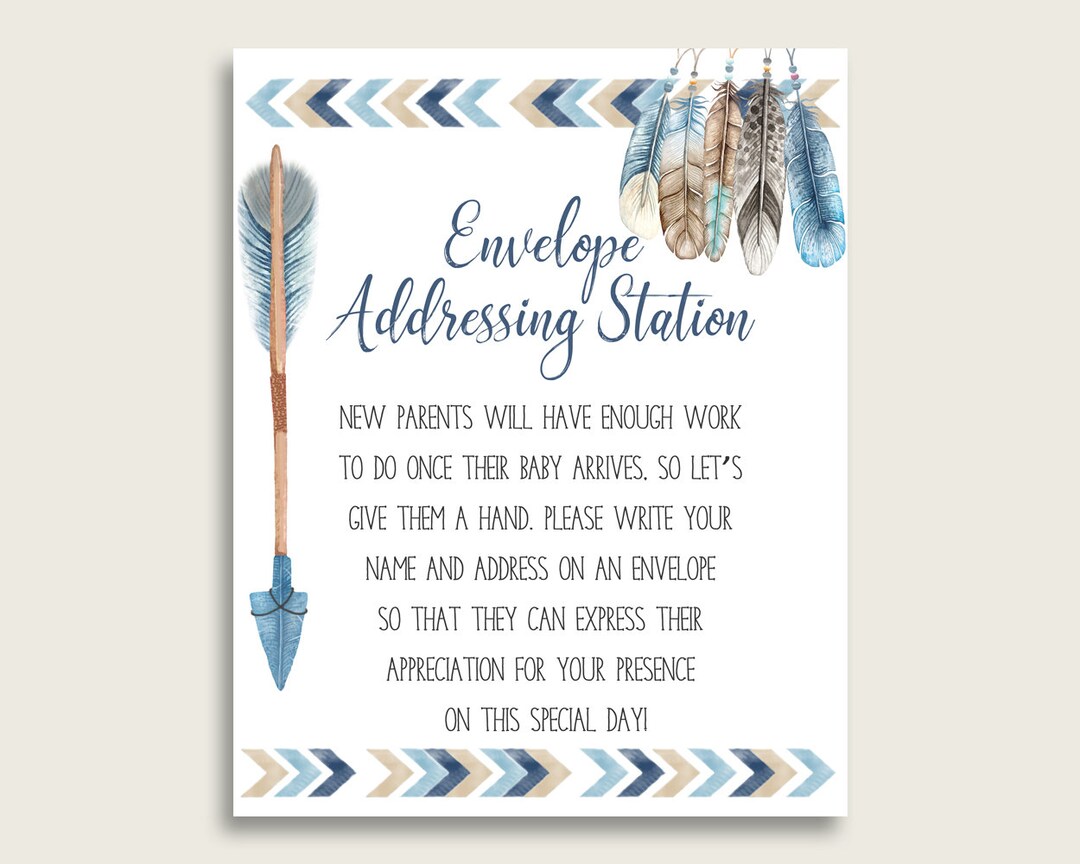 Blue Beige Baby Shower Address Sign Printable, Tribal Arrows Envelope ...