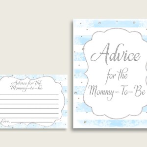 Consigli invernali per la futura mamma, biglietti e firma, stampabile Baby Shower argento blu consigli per i nuovi genitori, download istantaneo, fiocchi di neve bs003