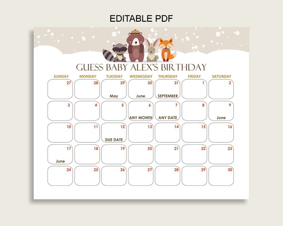 guess baby due date calendar template