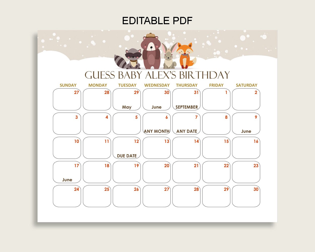 Beige Brown Guess Baby Due Date Calendar Game Printable | Etsy