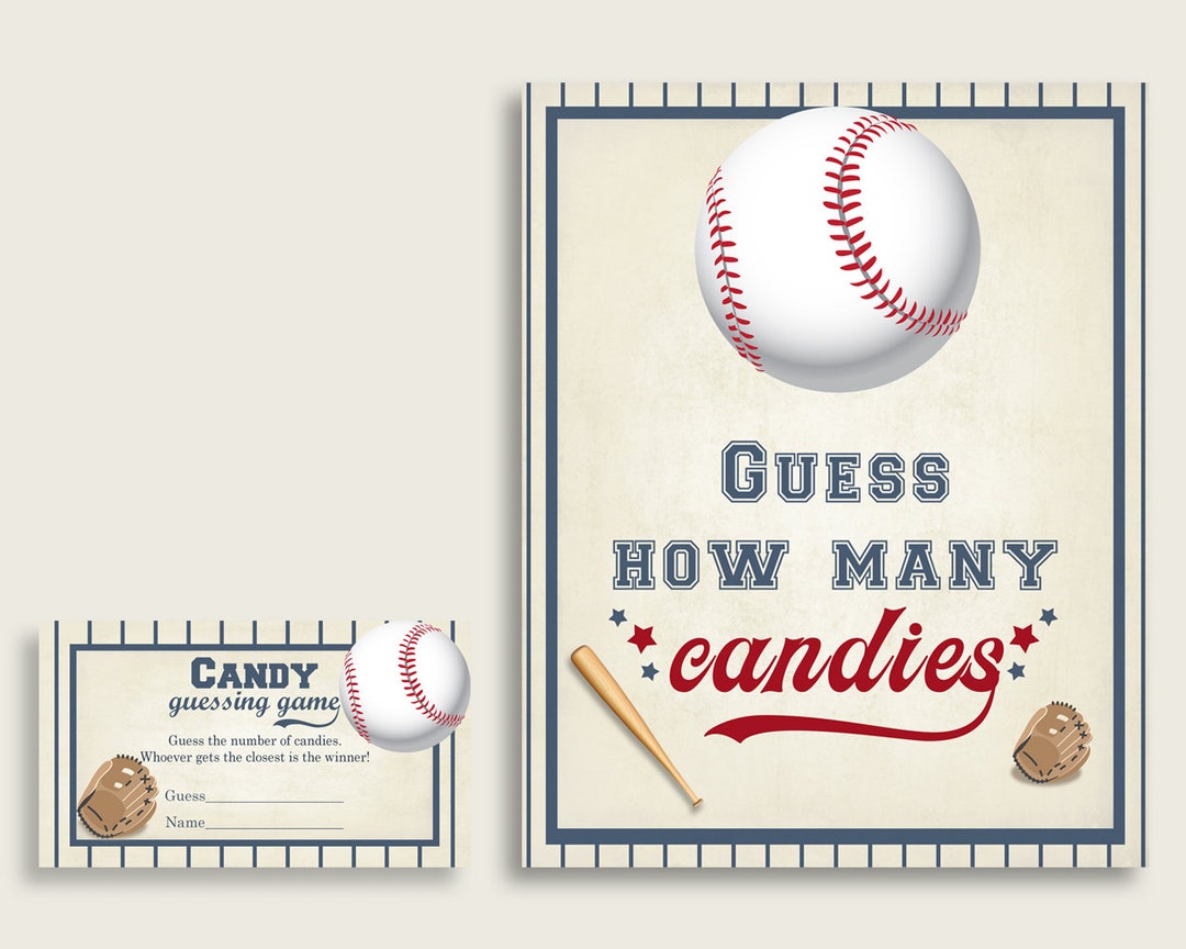 Blue Beige Candy Guessing Game, Baseball Baby Shower Boy Sign and Cards ...