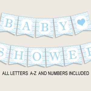 Chevron Baby Shower Banner All Letters, Birthday Party Banner Printable A-Z, Blue White Banner Decoration Letters Boy, Zig Zag Theme cbl01 image 1