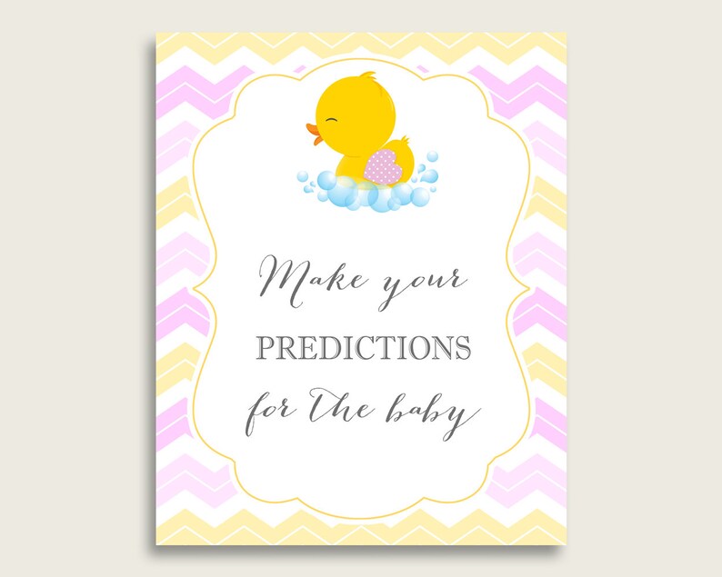 Rubber Ducky Baby Shower Prediction Cards & Sign Printable, Yellow Pink Baby Prediction Game Girl, Instant Download, Rubber Duck rd001 image 2