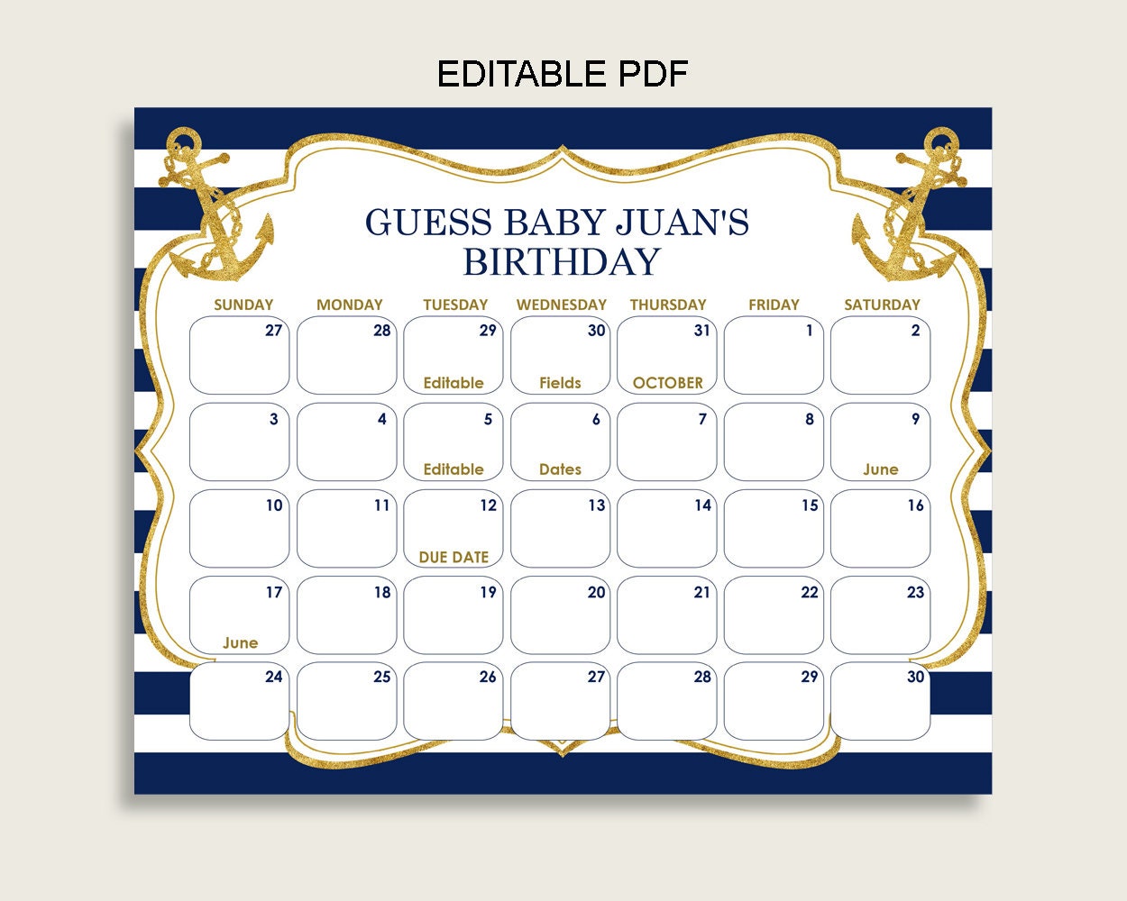 Calendars &amp; Planners Paper Anchor Baby Shower Boy Birthday Prediction ...