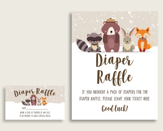 Winter Woodland Baby Shower Diaper Raffle Tickets Game, Gender Neutral Beige Brown Diaper Raffle Card Insert and Sign Printable RM4SN Il_570xn