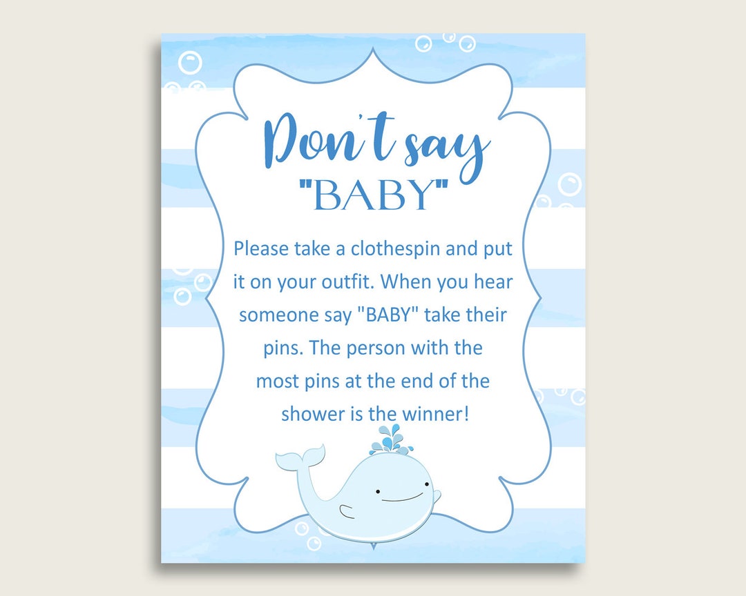 Blue White Don't Say Baby Printable Game, Boy Baby Shower Whale Game ...