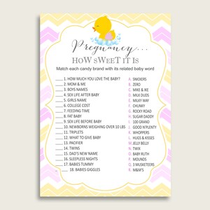 Gelb Rosa Schwangerschaft Wie süß es ist Spiel, Rubber Ducky Baby Shower Girl, druckbare Candy Bar Match Spiel, Instant Download, Baby Duck rd001