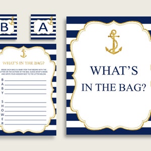 Anchor Baby Shower What&#39;s In The Bag Game, Blue Gold Boy Bag Game Printable, Instant Download, Cute Nautical Sale Anchor Navy Gold NTDD8