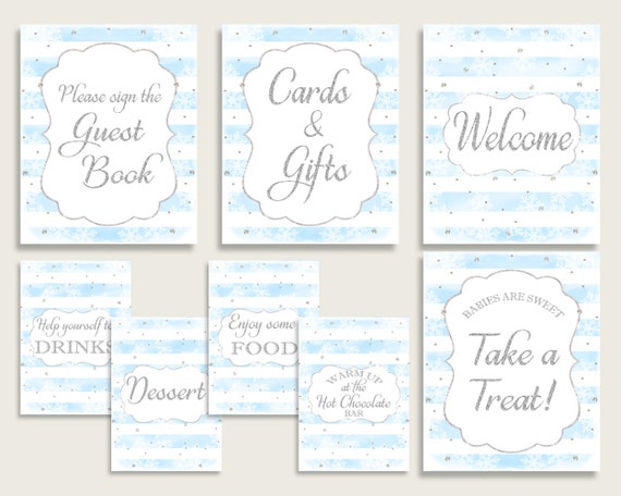Winter Baby Shower Boy Table Signs Printable, Silver Blue Party Table Decor, Favors, Food, Drink, Treat, Guest Book, Instant Download, bs003 Il_570xn