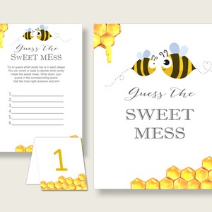 Bee Guessing Game Baby Shower Gender Neutral, Yellow White Guess The Sweet Mess Game Printable, Dirty Diaper Game, Instant Download, bee01
