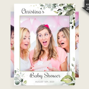 Greenery Baby Shower Photo Booth, Printable Selfie Frame, Editable Selfie Frame, Photo Prop Frame, Gender Neutral Baby Shower, Instant Y8X33