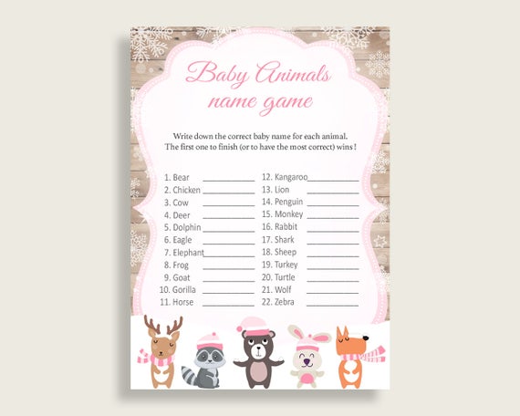 Nombres de animales para bebés Baby Shower Nombres de animales para bebés  Baby Shower de niña del bosque Nombres de animales para bebés Baby Shower