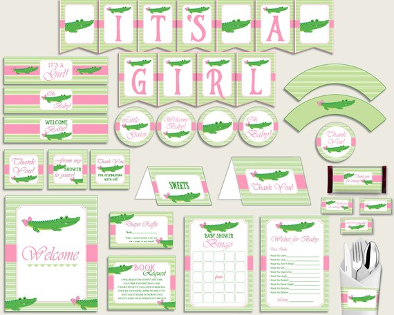 Pink Green Baby Shower Decorations Girl Kit Alligator Baby Shower