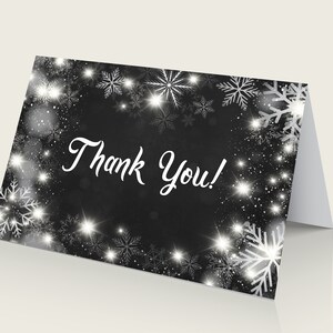 Zwart witte baby shower bedankkaarten afdrukbaar, schoolbord winter bedankbriefjes gevouwen, bedankkaarten genderneutraal, instant X9XXW