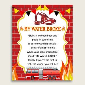 Firetruck Baby Shower My Water Broke Game Printable, Red Yellow Ice Cube Babies Game, Boy Baby Shower Frozen Babies Game Sign 8x10 LUWX6