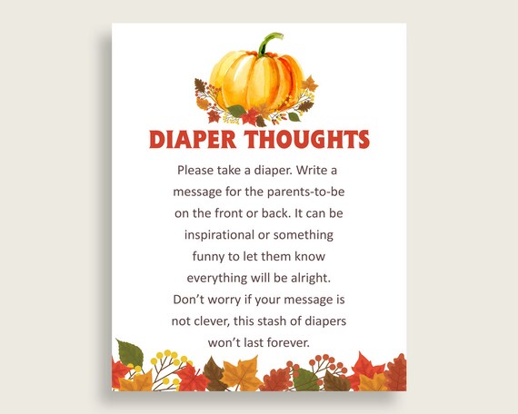 Fall Baby Shower Diaper Thoughts Printable, Gender Neutral Orange Brown Late Night Diaper Sign, Words For Wee Hours, Write On Diaper BPK3D Il_570xn