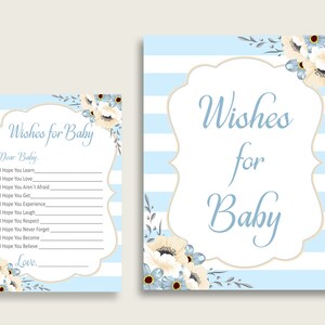 Blauw witte wensen voor babykaarten & teken, strepen baby shower jongen goed wensen spel afdrukbaar, Instant Download, gestreept klassiek thema bs002