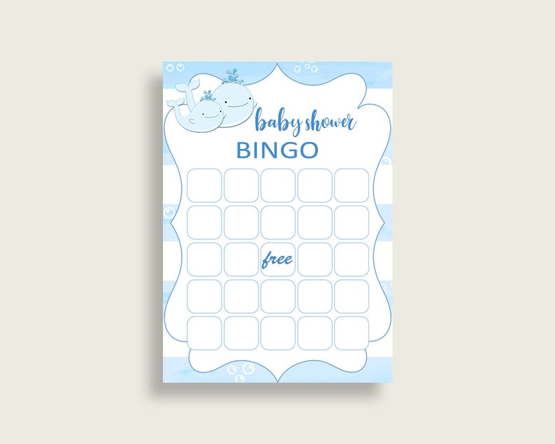 Whale Baby Shower Bingo Cards Printable, Blue White Baby Shower Boy, 60 Prefilled Bingo Game Cards, Nautical Sea Summer Popular Theme wbl01 image 3