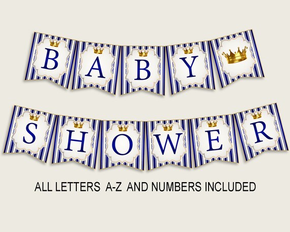 Royal Prince Baby Shower Banner All Letters Birthday Party Banner