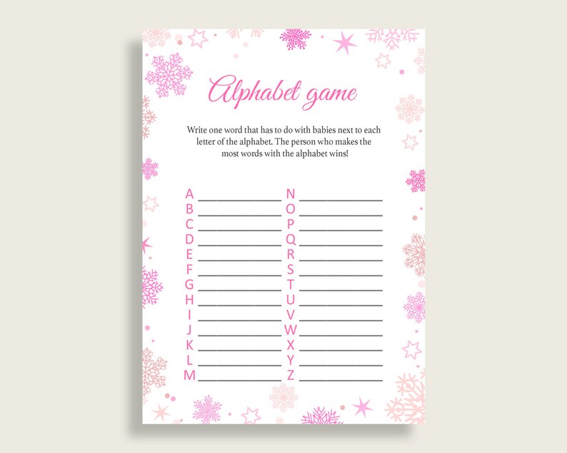 alphabet game baby shower abc game winter baby shower alphabet etsy