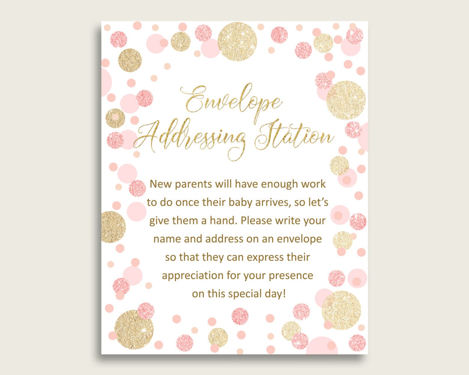 Pink Gold Baby Shower Address Sign Printable Dots Envelope | Etsy