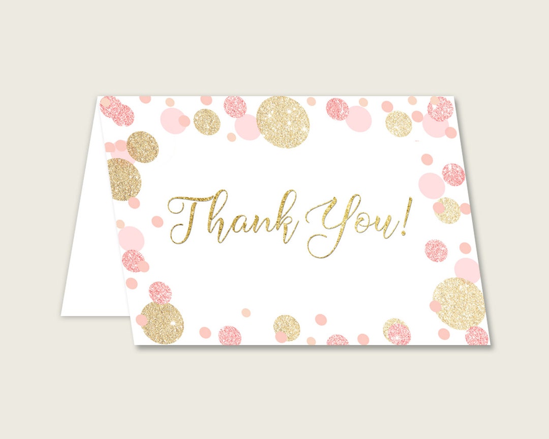Pink Gold Thank You Cards Printable, Dots Baby Shower Thank You Notes