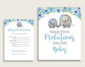 Elephant Blue Baby Shower Prediction Cards & Sign Printable, Blue Gray Baby Prediction Game Boy, Instant Download, Africa or Jungle ebl01 Il_170x135