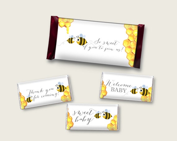 Bee Hershey Candy Bar Wrapper Printable, Yellow White Chocolate Bar Wrappers, Gender Neutral Shower Candy Labels, Instant Download, bee01 Il_570xn