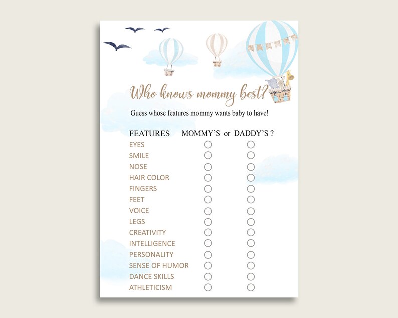 Blue White Who Knows Mommy Best Game Guess The Features Hot Etsy