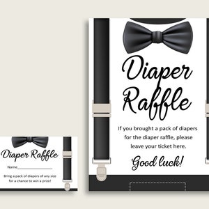 Juego de boletos para la rifa de pañales de Little Man Baby Shower, inserto y signo de tarjeta de rifa de pañales para niño negro y beige imprimible, descarga instantánea lm001