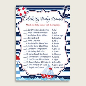 Blue Red Celebrity Baby Names, Nautical Baby Shower Boy Name Game Printable, Celebrity Match Game, Famous Babies Game, Celebrity DHTQT