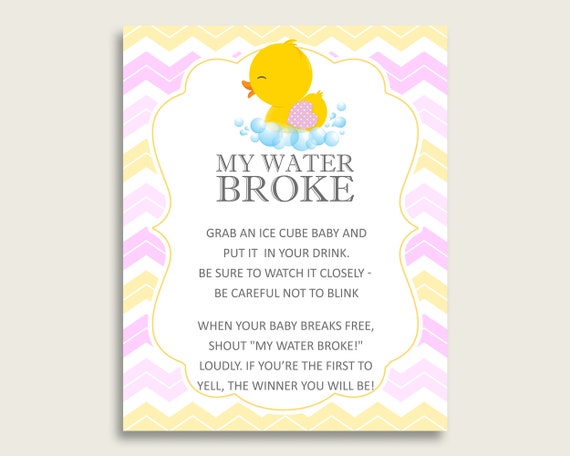 Rubber Ducky Baby Shower My Water Broke Game Printable, Yellow Pink Ice Cube Babies Game, Girl Baby Shower Frozen Babies Game Sign rd001 Il_570xn
